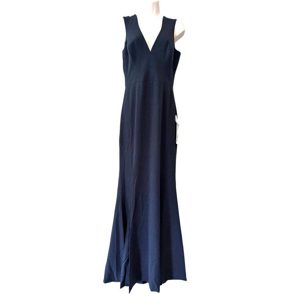 Dress the Population Sandra Midnight Blue Navy V Neck Sleeveless Maxi Gown M